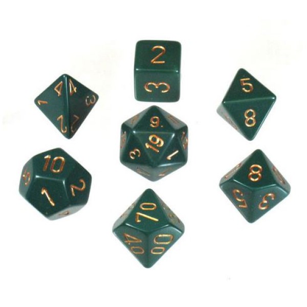 Chessex RPG DICE - Opaque Polyhedral Dusty Green w/copper 7 dice set