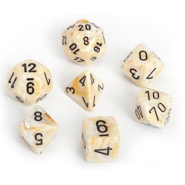 Chessex RPG DICE - Marble Ivory / Black 7 Dice set