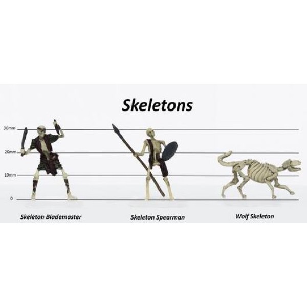Clearance - Role 4 Initiative - Pre-Painted Fantasy Miniatures - Skeletons Group of 3 - Set B - Blademaster, Spearman, Wolf