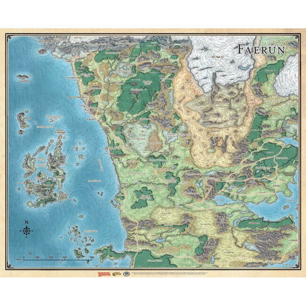 D D Sword Coast Adventures Guide Map Of Faerun 30 X 42 Vinyl