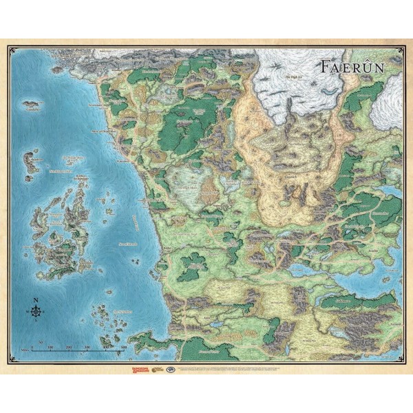 D&D - Sword Coast Adventures Guide -  Map Of Faerun 30" x 42" (Vinyl)