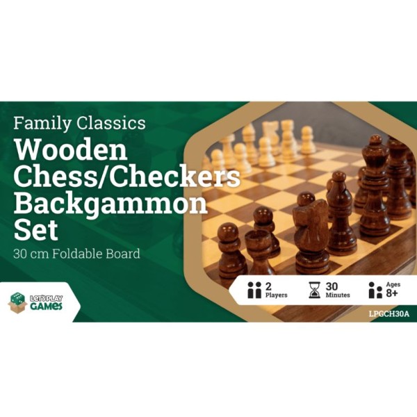 LPG Gaming - Family Classics - Wooden Folding Chess / Checkers / Backgammon Set (30cm)