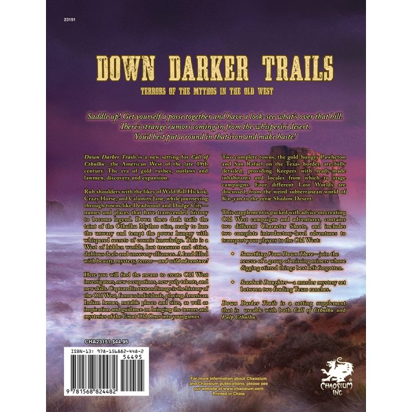 Call of Cthulhu RPG - Down Darker Trails (Hardcover)