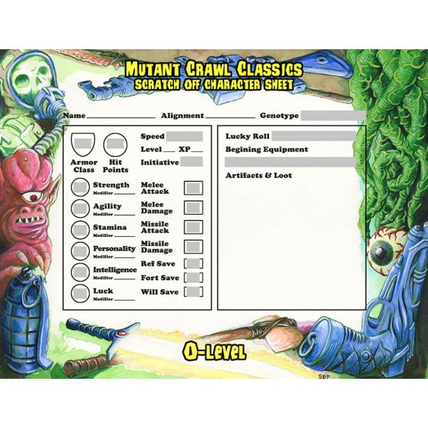 Mutant Crawl Classics - Role Playing Game - Scratch-Off Zero Level Character Sheets