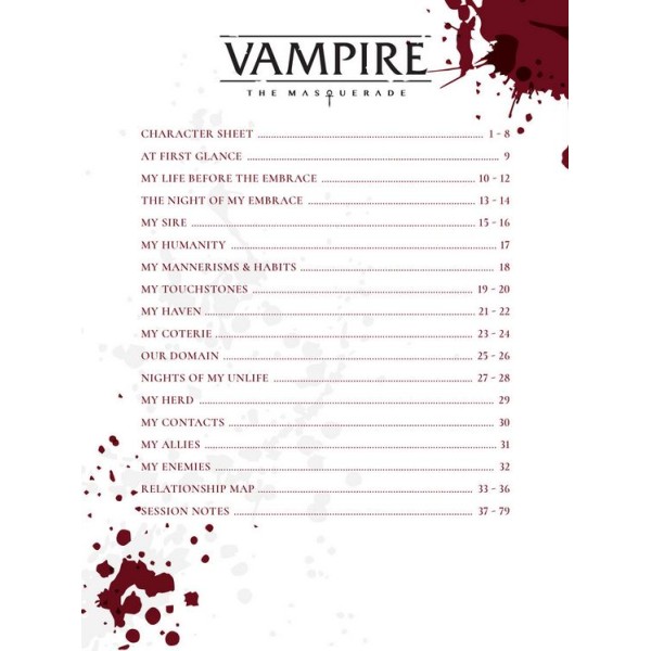 Vampire The Masquerade RPG - 5th Edition - Expanded Character Sheet Journal