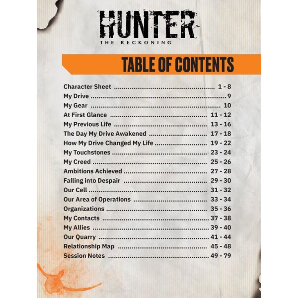 Hunter: The Reckoning - 5th Edition Roleplaying Game - Expanded Character Sheet Journal