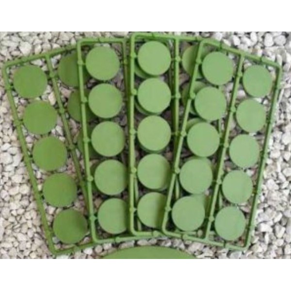 Renedra Bases - ROUND Flat Bases - 25mm Diameter - 50 bases per bag (Green)