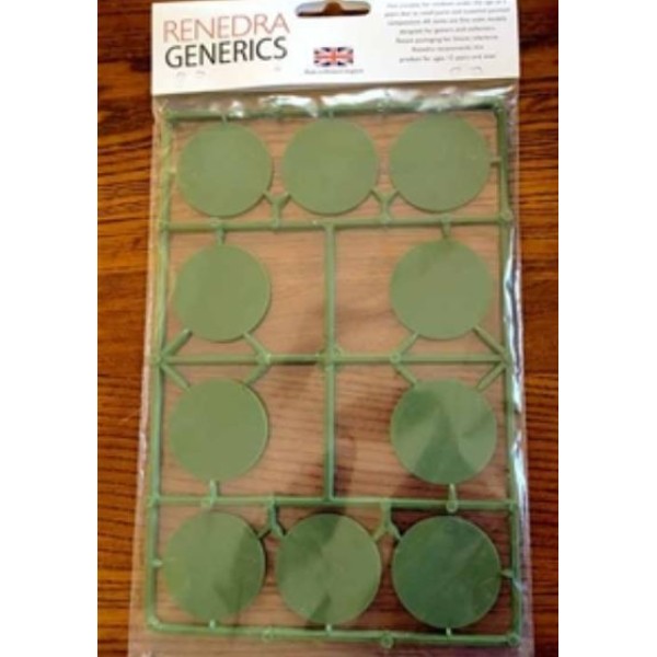 Renedra Bases - ROUND Flat Bases - 40mm Diameter - 10 bases per bag (Green)