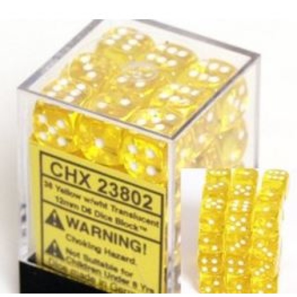 Chessex - D6 12mm Translucent Yellow / White