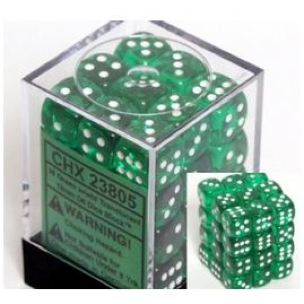 Chessex - D6 12mm Translucent Green / White