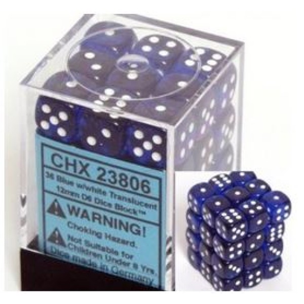 Chessex - D6 12mm Translucent Blue / White