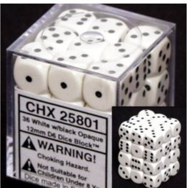 Chessex - D6 12mm Opaque White / Black