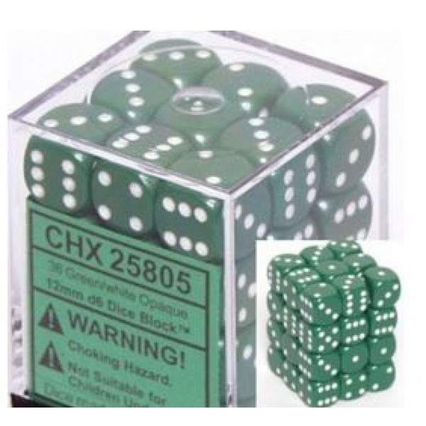 Chessex - D6 12mm Opaque Green / White