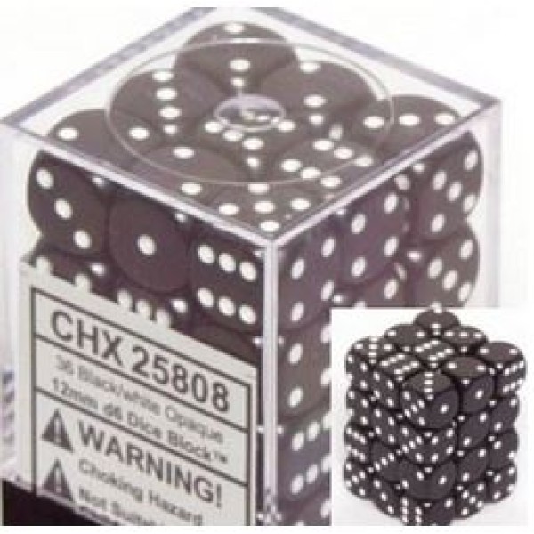 Chessex - D6 12mm Opaque Black / White
