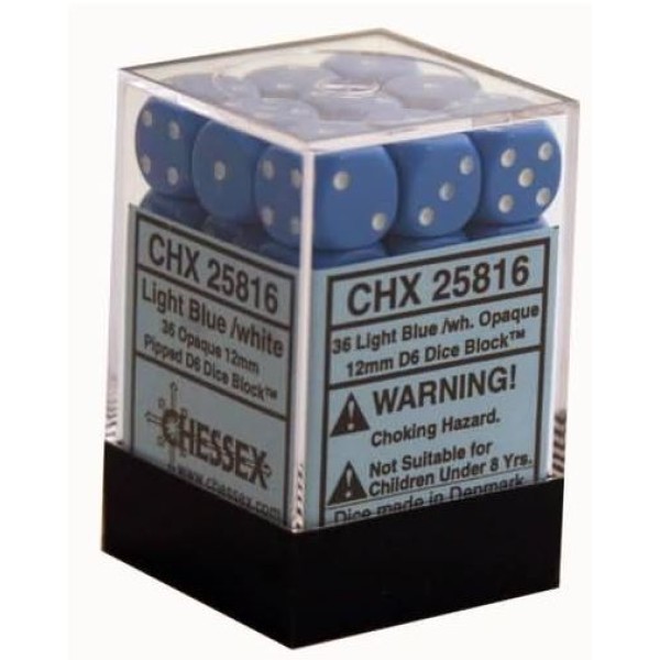 Chessex - D6 12mm Opaque Light Blue / White