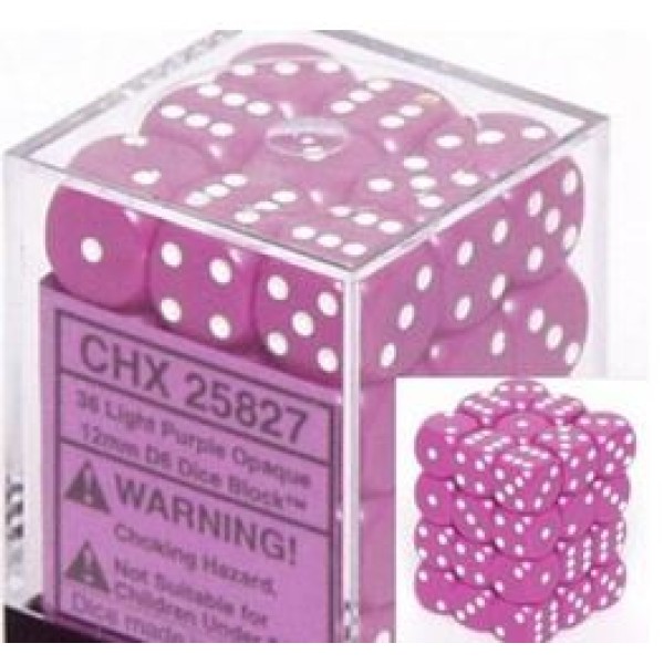 Chessex - D6 12mm Opaque Light Purple / White
