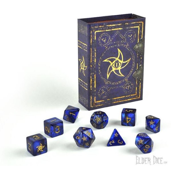 Elder Dice - 9 dice Poly Set - Blue With Astral Elder Sign Design