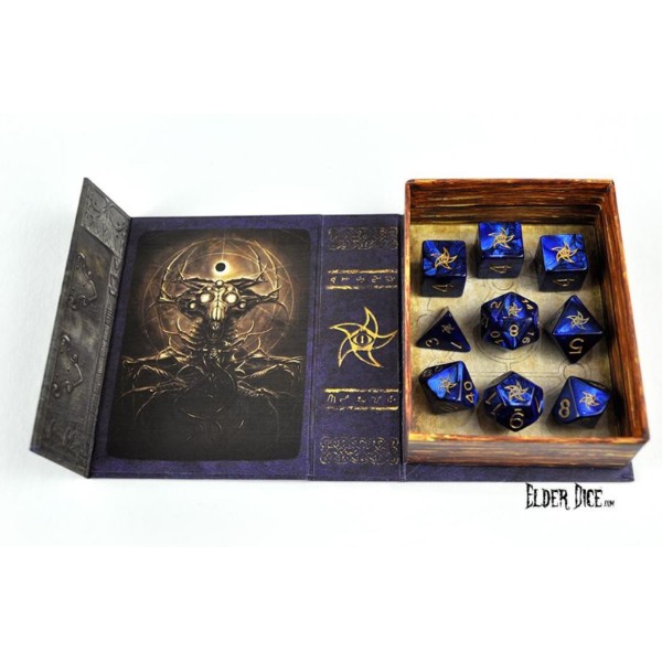 Elder Dice - 9 dice Poly Set - Blue With Astral Elder Sign Design