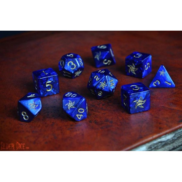 Elder Dice - 9 dice Poly Set - Blue With Astral Elder Sign Design