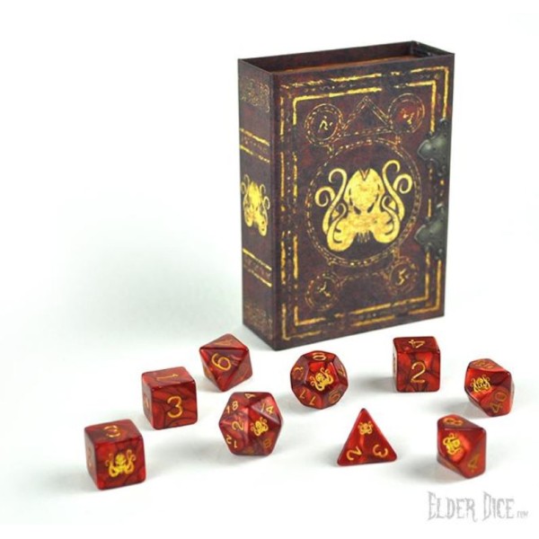 Elder Dice - 9 dice Poly Set - Red with Cthulhu Design