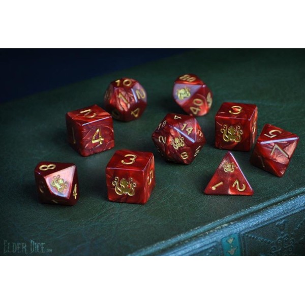 Elder Dice - 9 dice Poly Set - Red with Cthulhu Design