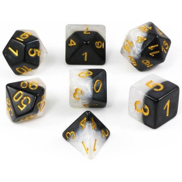 Halfsies RPG Dice - Ying Yang Gold Set 