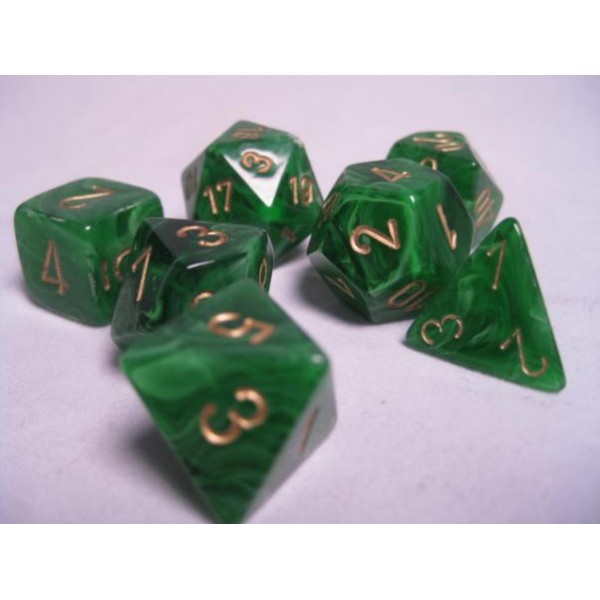 Chessex RPG DICE - Green/Gold Vortex Polyhedral 7-Die Set 