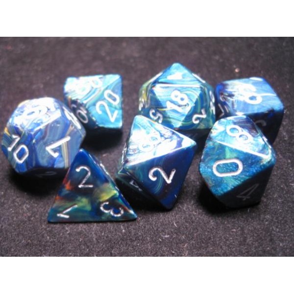 Chessex RPG DICE - Green/Silver Festive Polyhedral 7-Die Set 
