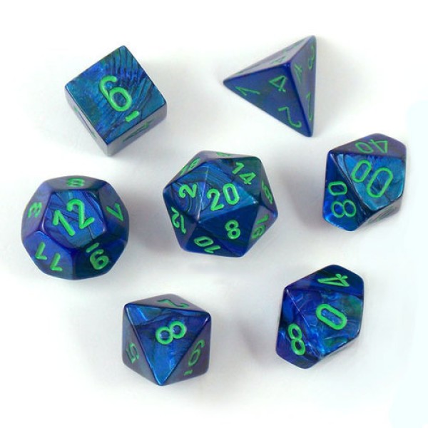 Chessex RPG DICE - Dark Blue/Green Lustrous Polyhedral 7-Die Set