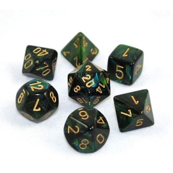 Chessex RPG DICE - Scarab Jade / Gold 7 dice set