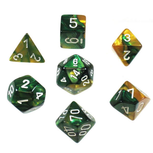 Chessex RPG DICE - Gold - Green / White 7 Dice Set