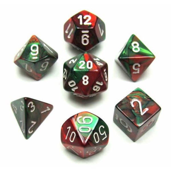 Chessex RPG DICE - Green - Red / White 7 Dice Set
