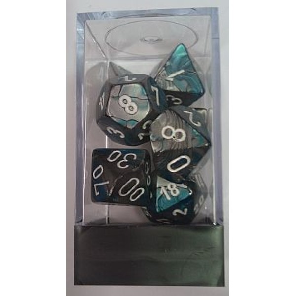 Chessex RPG DICE - Gemini Steel - Teal / white 7 dice set