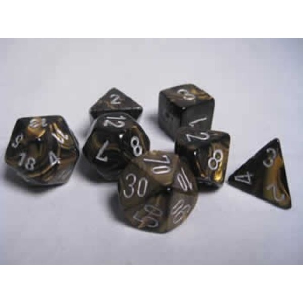 Chessex RPG DICE - Black - Gold / Silver 7 dice set