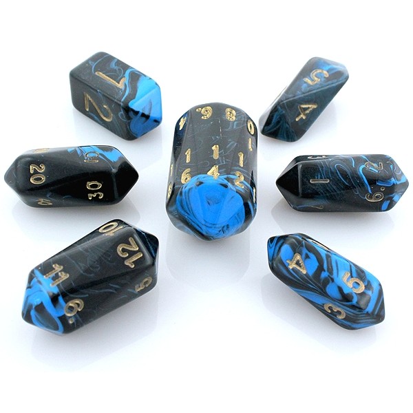 Crystal Caste RPG DICE - Blue/Gold Crystal Oblivion 7-Die Set