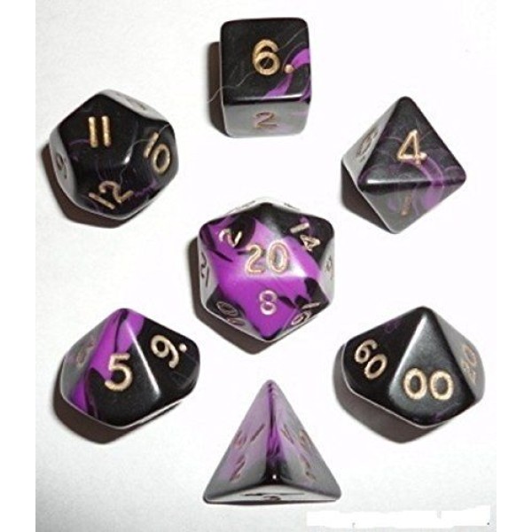 Crystal Caste RPG DICE - Purple/Gold Oblivion Polyhedral 7-Die Set