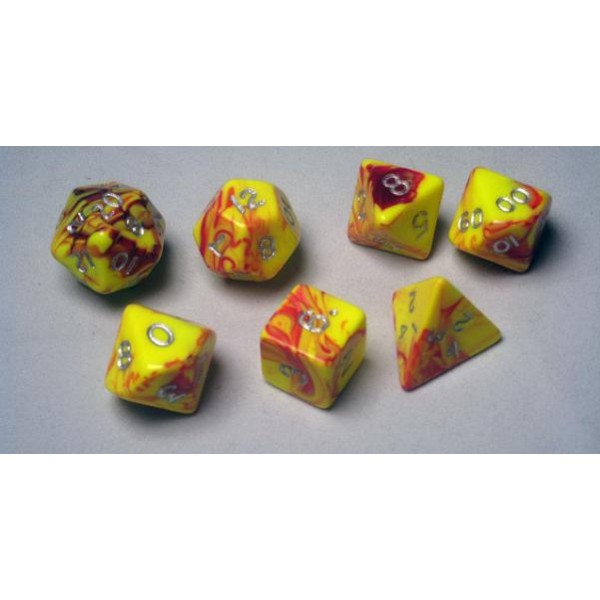 Crystal Caste RPG DICE - Red-Yellow/Gold Toxic Polyhedral 7-Die Set