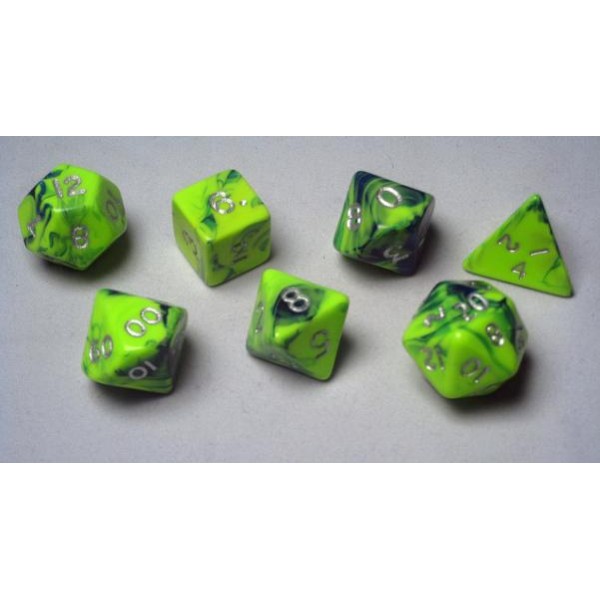 Crystal Caste RPG DICE - Green-Blue/Silver Toxic Polyhedral 7-Die Set