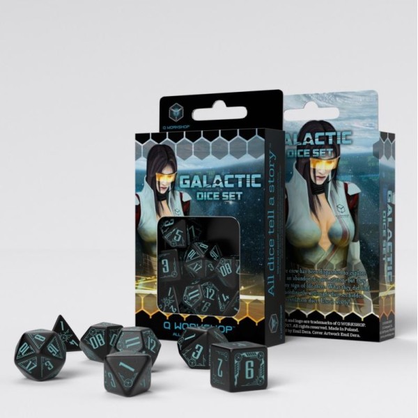 Q-Workshop - Galactic - Black & blue Dice Set (7)